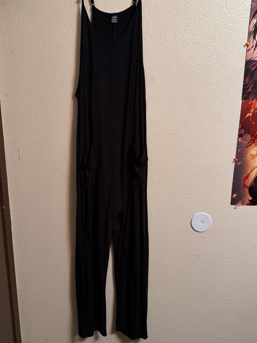 SHEIN Black Sleeveless Wide-Leg Jumpsuit with Pockets